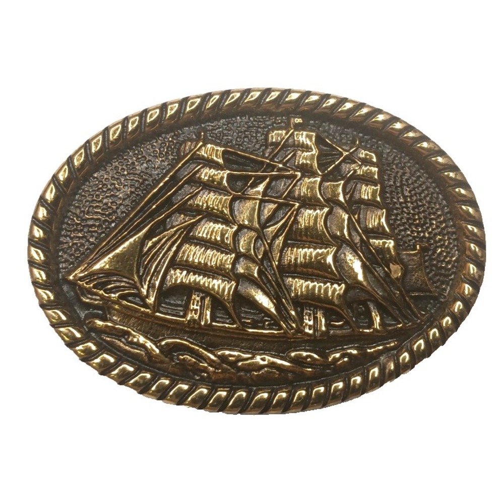 1985 VTG Sailing Ship 1.5" x 2.5" Brass Belt Buckle‎ BTS Solid Brass Specialtes